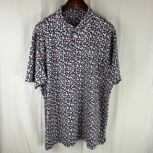 Rhoback Polo Shirt Men XL Navy Blue Pink Floral Performance Stretch Short Sleeve